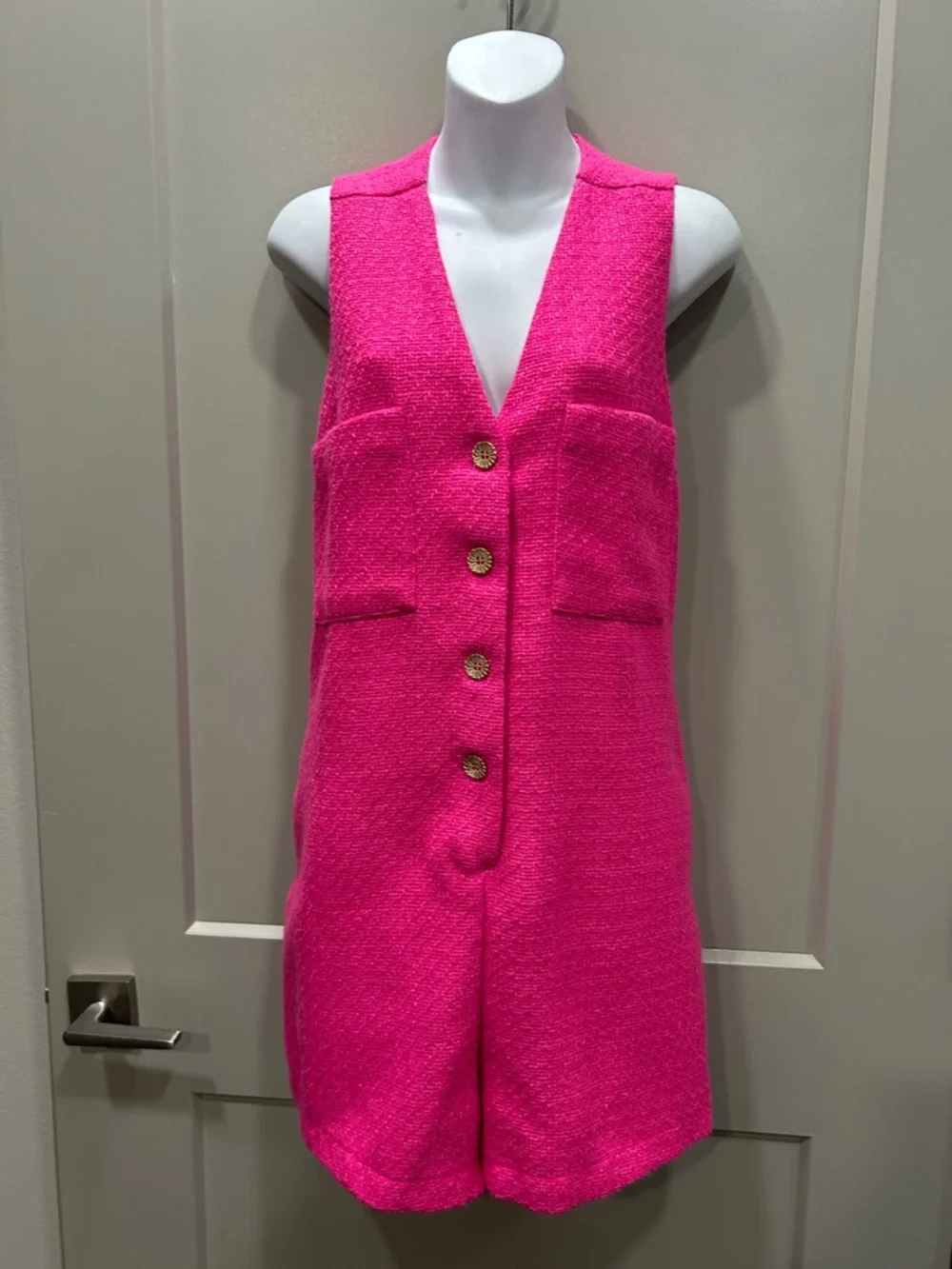 Tuckernuck Hot Pink Sleeveless Button Romper - Picture 5 of 10